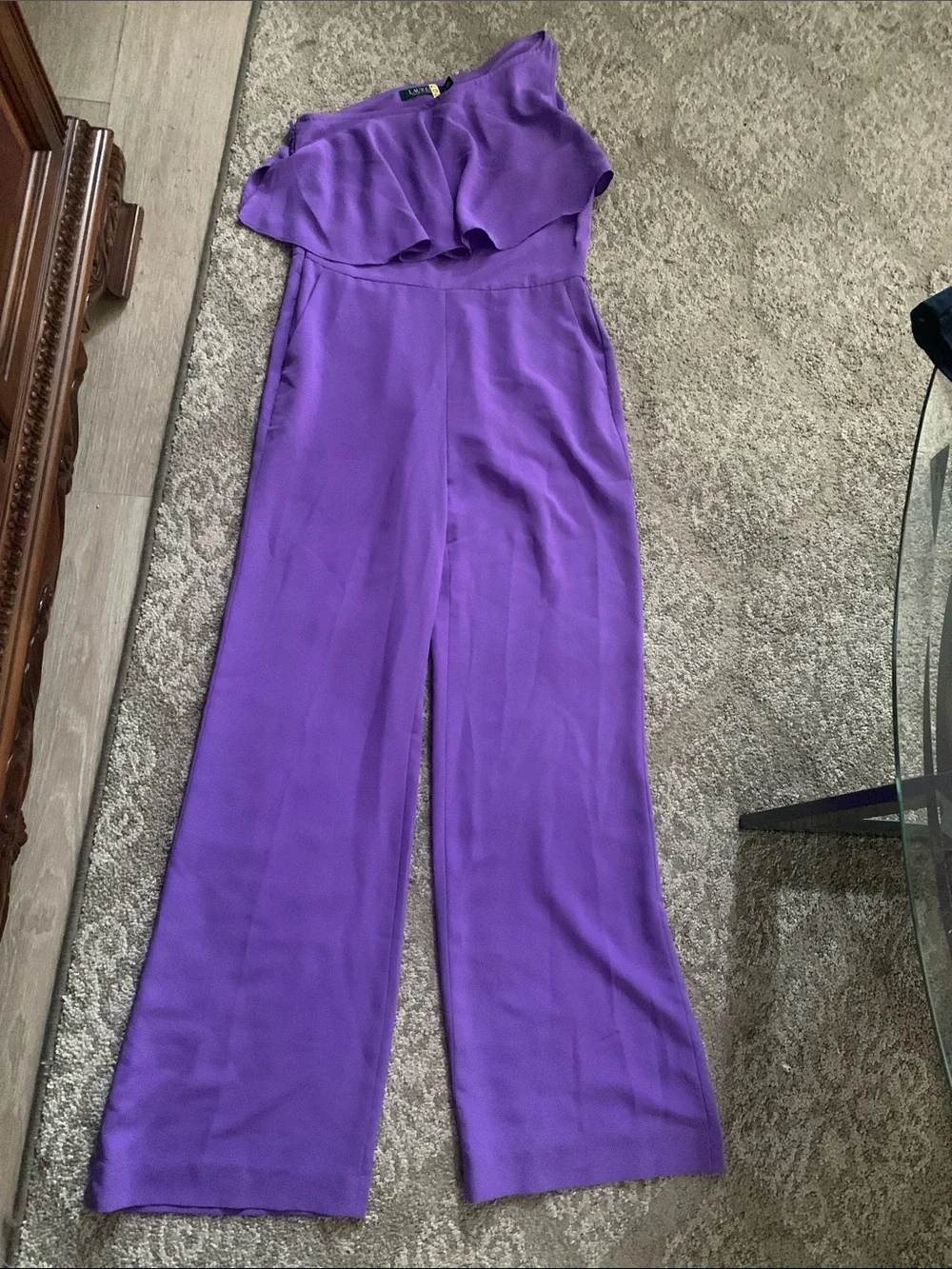 Lauren Ralph Lauren Purple One-Shoulder Wide-Leg Jumpsuit
